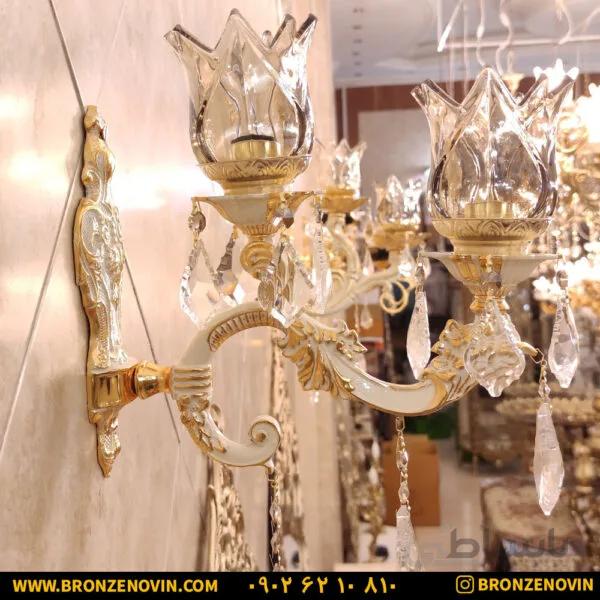 لوستر دیواری برنزی شاخه گل رز کرم طلا