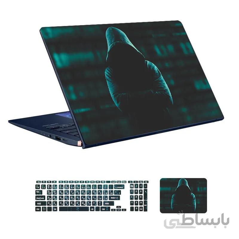 اسکین لپ تاپ طرح Hacker کد ۰۶ به همراه استیکر کیبورد
