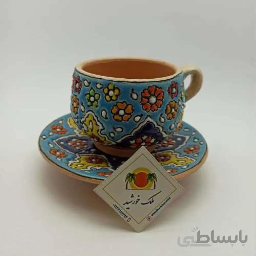 فنجان نعلبکی سفالی مینا کاری کد 226