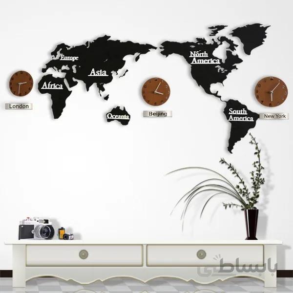 تابلو نقشه جهان و ساعت