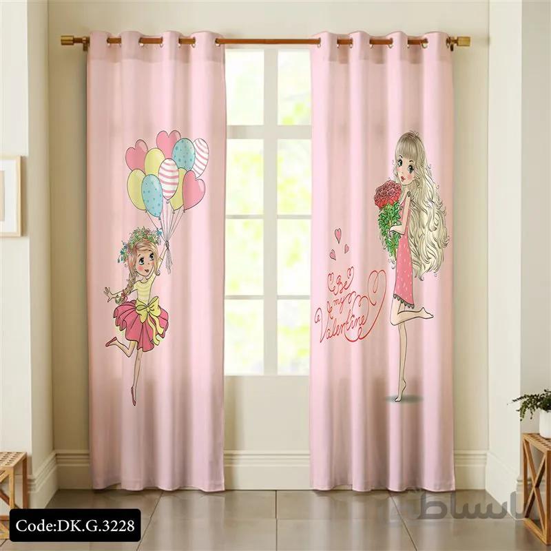 پرده پانچی (هازان و مخمل) کد DK.G.3228 طرح دخترانه دختر و بادکنک