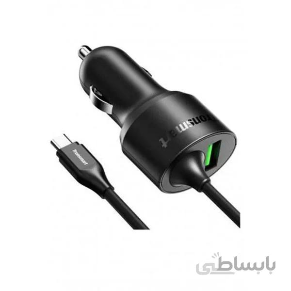 شارژر فندکی ترنسمارت با 2 خروجی + کابل USB Type C ا Tronsmart Dual USB Car Charger QC3.0 33W with Type-C Cable - Black
