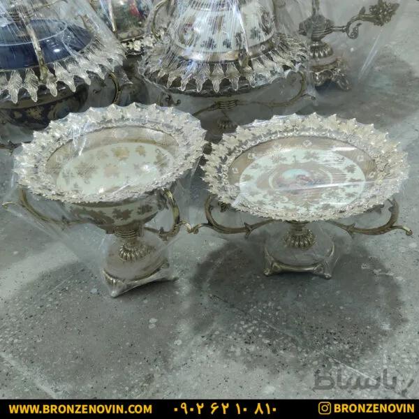 ست پذیرایی میوه خوری برنزی و شیرینی خوری طرح برگ مو