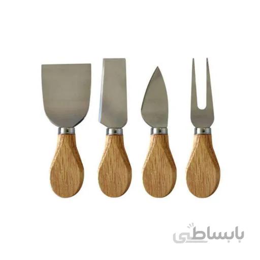ست کارد پنیر خوری دسته چوبی چهارتایی ا ست چهار پارچه ابزار