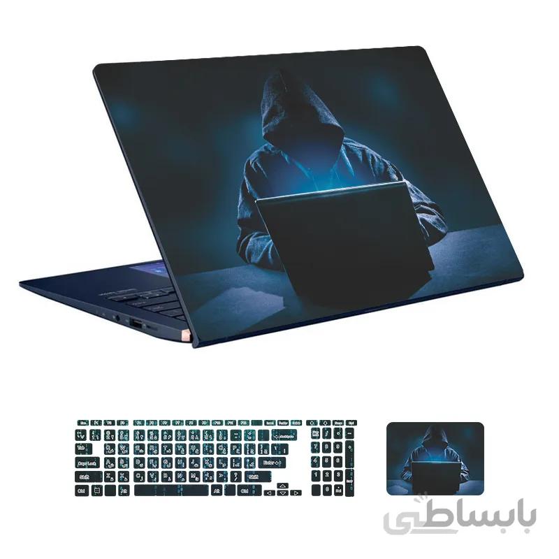 اسکین لپ تاپ طرح Hacker کد ۱۲ به همراه استیکر کیبورد