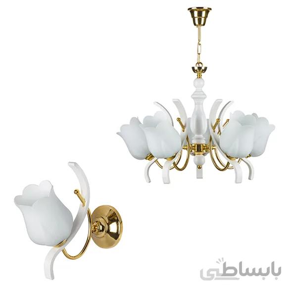 لوستر و چراغ دیواری چشمه نور کد A808/5-1-GWT-Pro مجموعه دو عددی