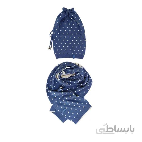 شال و کلاه دخترانه تارتن دو تیکه ژاکارد طرح نقطه ای کد TR03