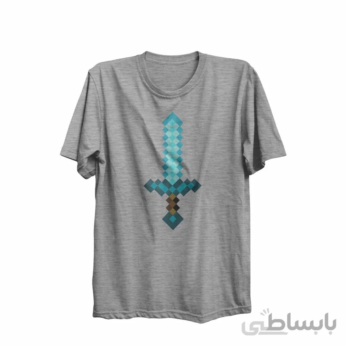 تیشرت یقه گردخاکستری طرح بازی ماینکرافت Minecraft کد KCT10464