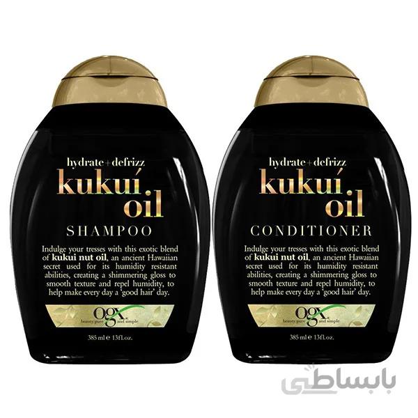 پک شامپو و نرم کننده روغن کوکوی او جی ایکس OGX | بدون سولفات، آبرسان و صاف کننده مو ا OGX Kukui Oil Sulfate Free Shampoo & CONDITIONER For Frizzy Hair