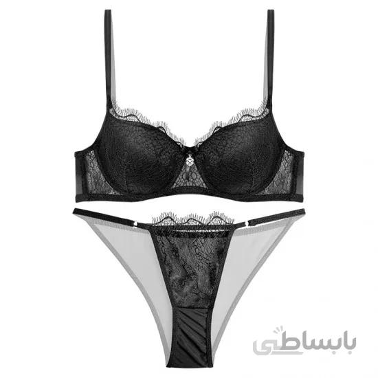 ست لباس زیر زنانه اسفنجی فنردار مشکی نوشه پوش کد 22001