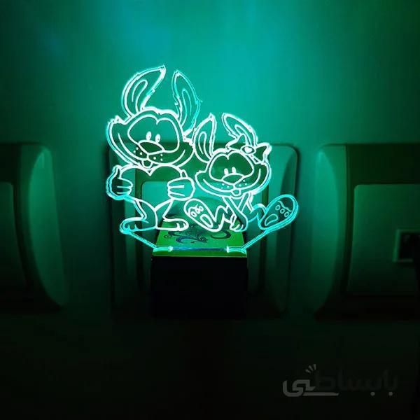 چراغ خواب پریزی طرح خرگوش سه رنگ