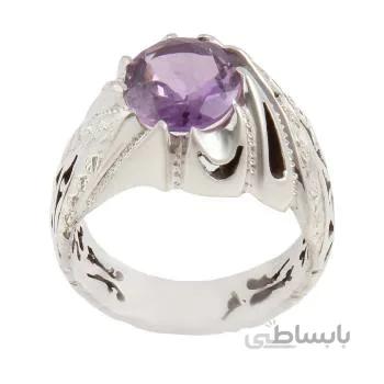 انگشتر نقره مردانه مدل آمیتیست رکاب دست ساز کد AM_1674