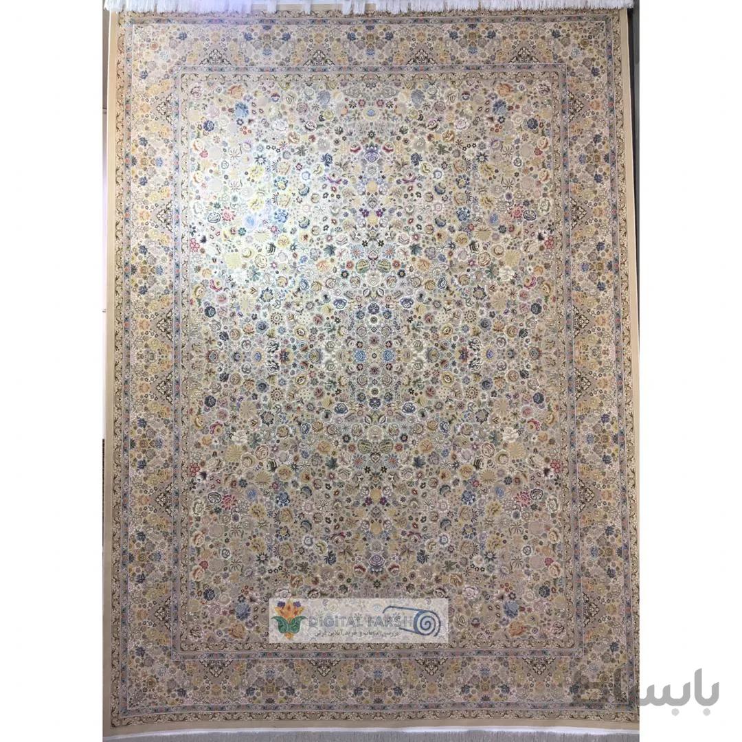 فرش خاطره کویر کاشان 1500 شانه طرح گلستان زمینه کرم