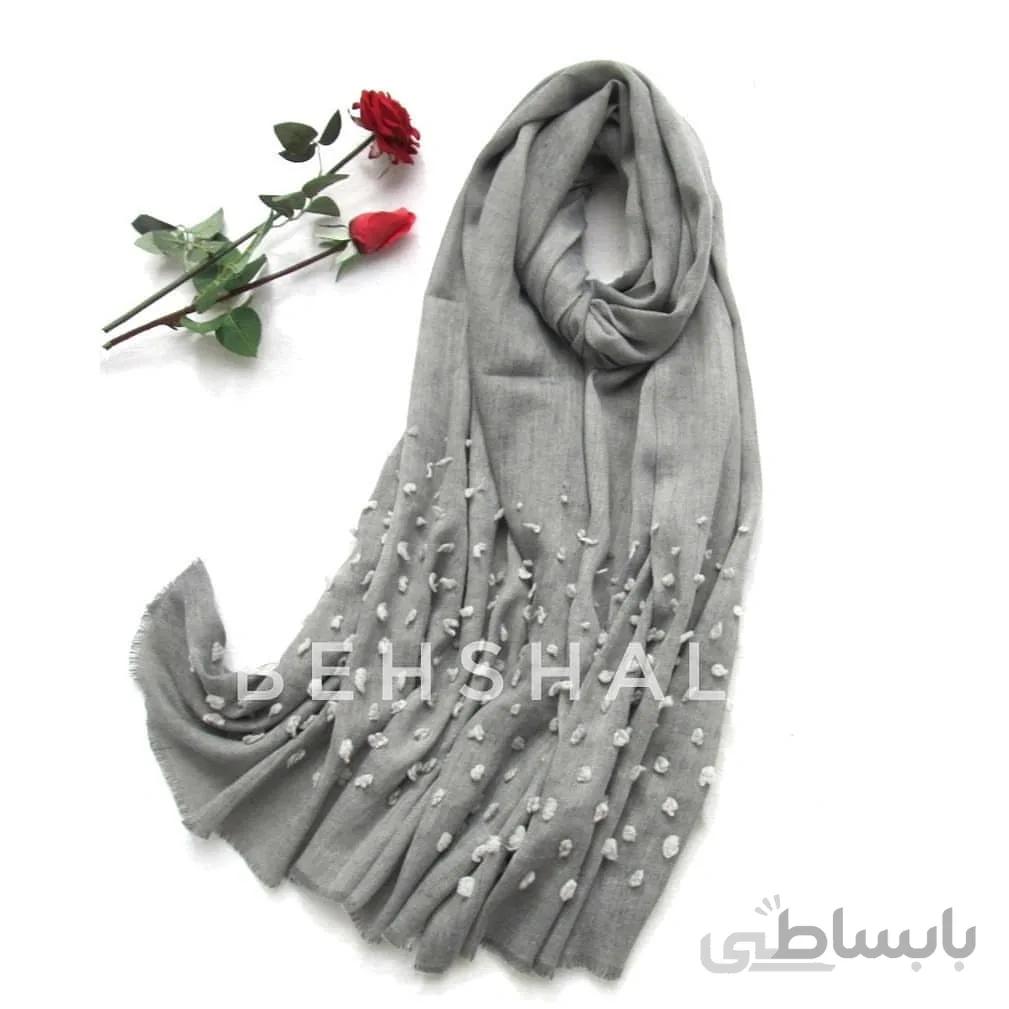 شال سنگشور وارداتی شکوفه دار رنگ طوسی پررنگ