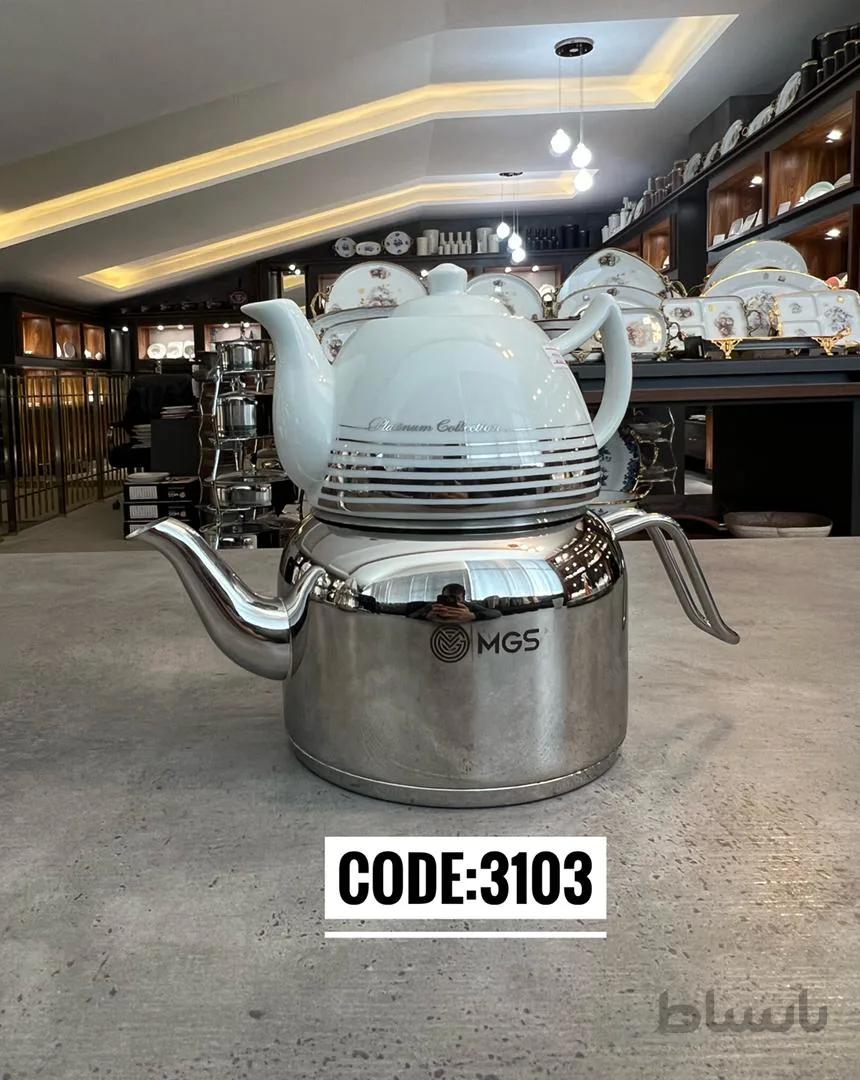 کتری قوری لوله دار 3لیتری تمام استیل کد 3103 MGS ام جی اس