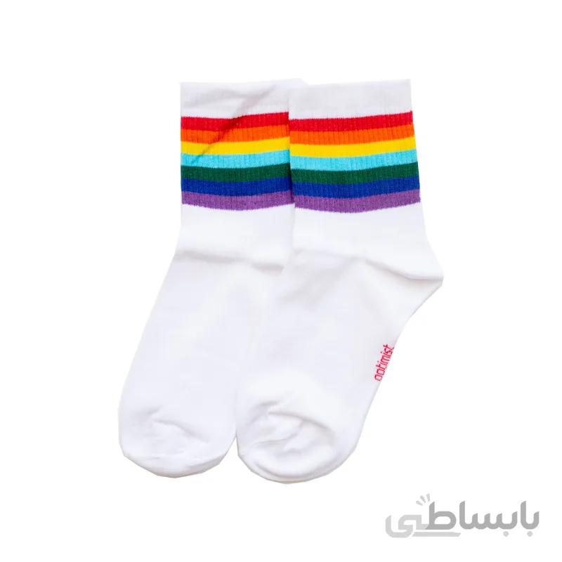جوراب نیم ساق رنگین کمان سفید آپتیمیست