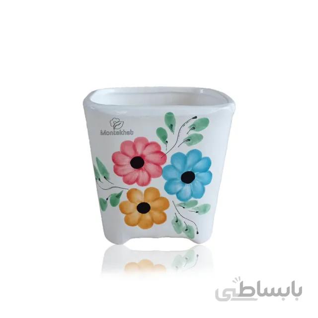 گلدان سرامیکی سفید طرح سه گل ارتفاع 13 سانتی متر