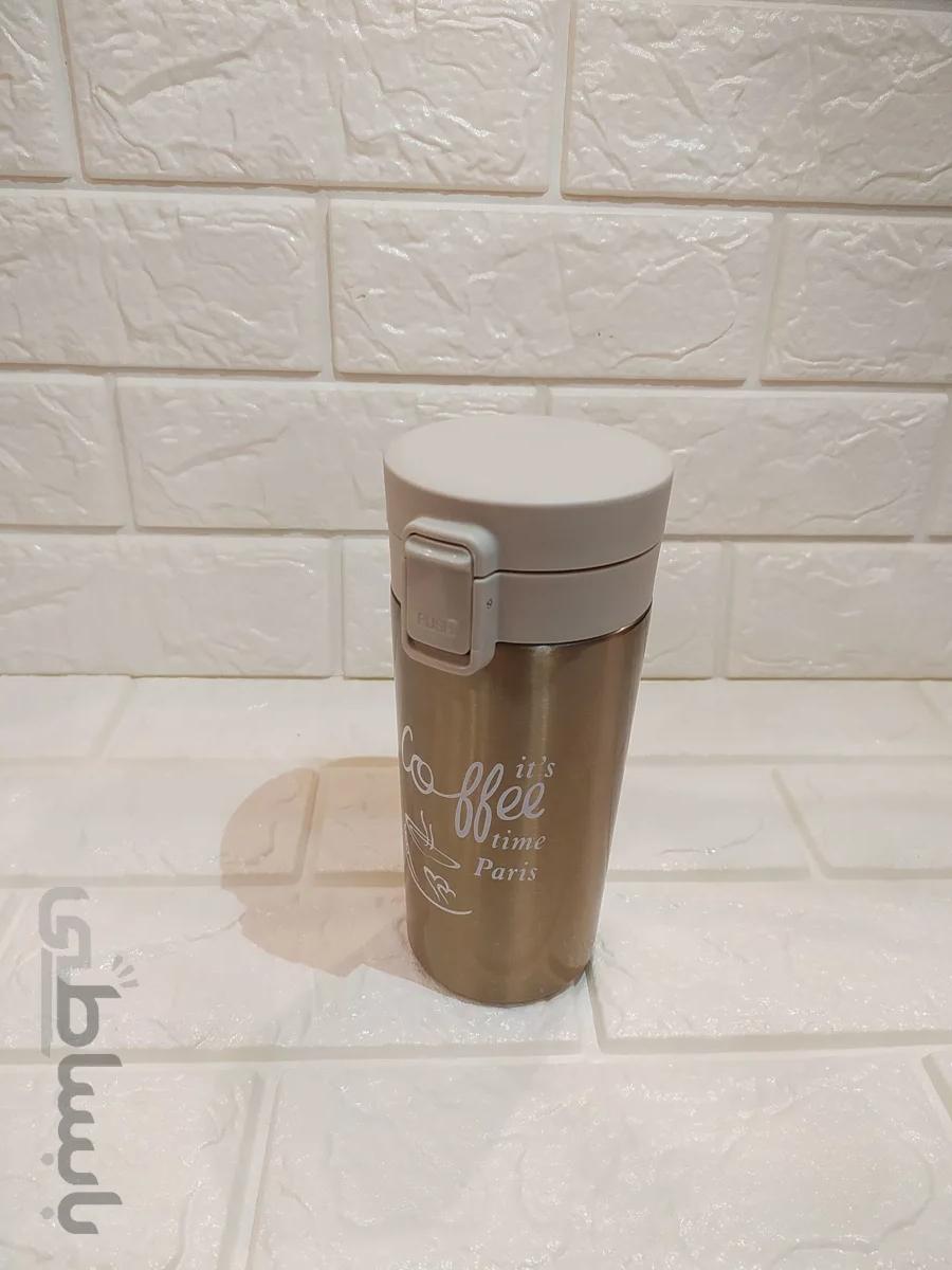 تراول ماگ طرح paris time طلایی ا Travel mug