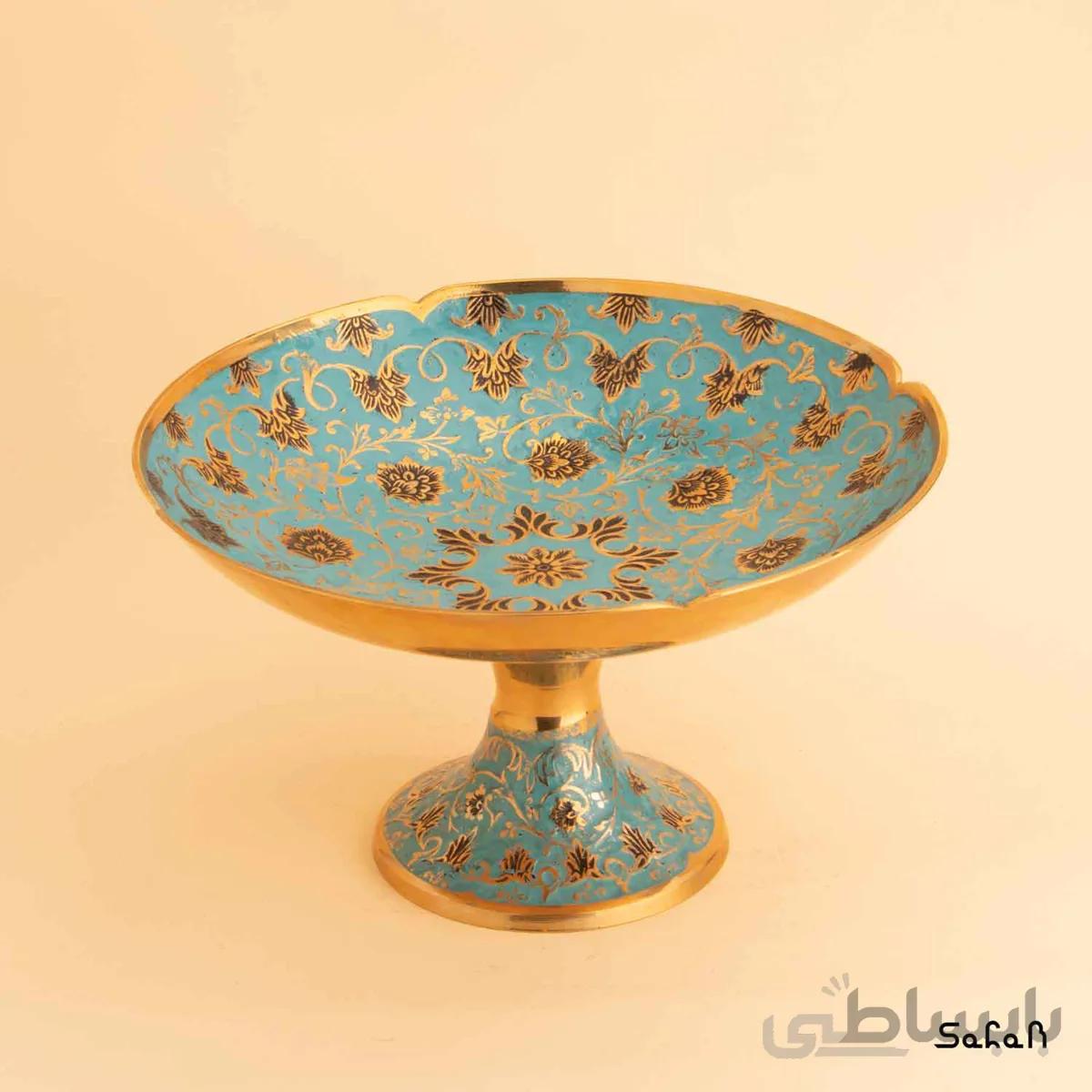 میوه خوری پایه دار برنجی میناکاری مدل سوسن