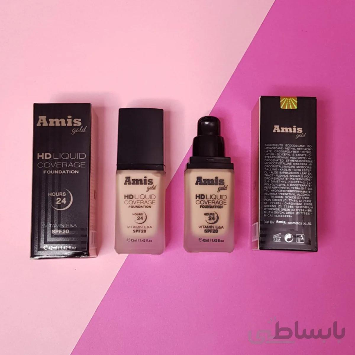 کرم پودر آمیس AMIS مدل اچ دی hd لیکویید کاوریج فوندانشن حجم 42 میلی لیتر