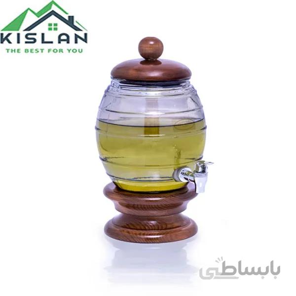 کلمن شیشه ای 4لیتری پایه چوبی طرح کندوی عسل