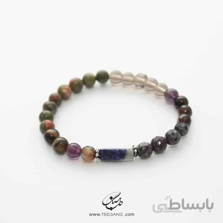 دستبند سنگ لاجورد،زئوسیت،کواتزدودی،آمیتیست،اوناکیت،چشم ببر BT-231