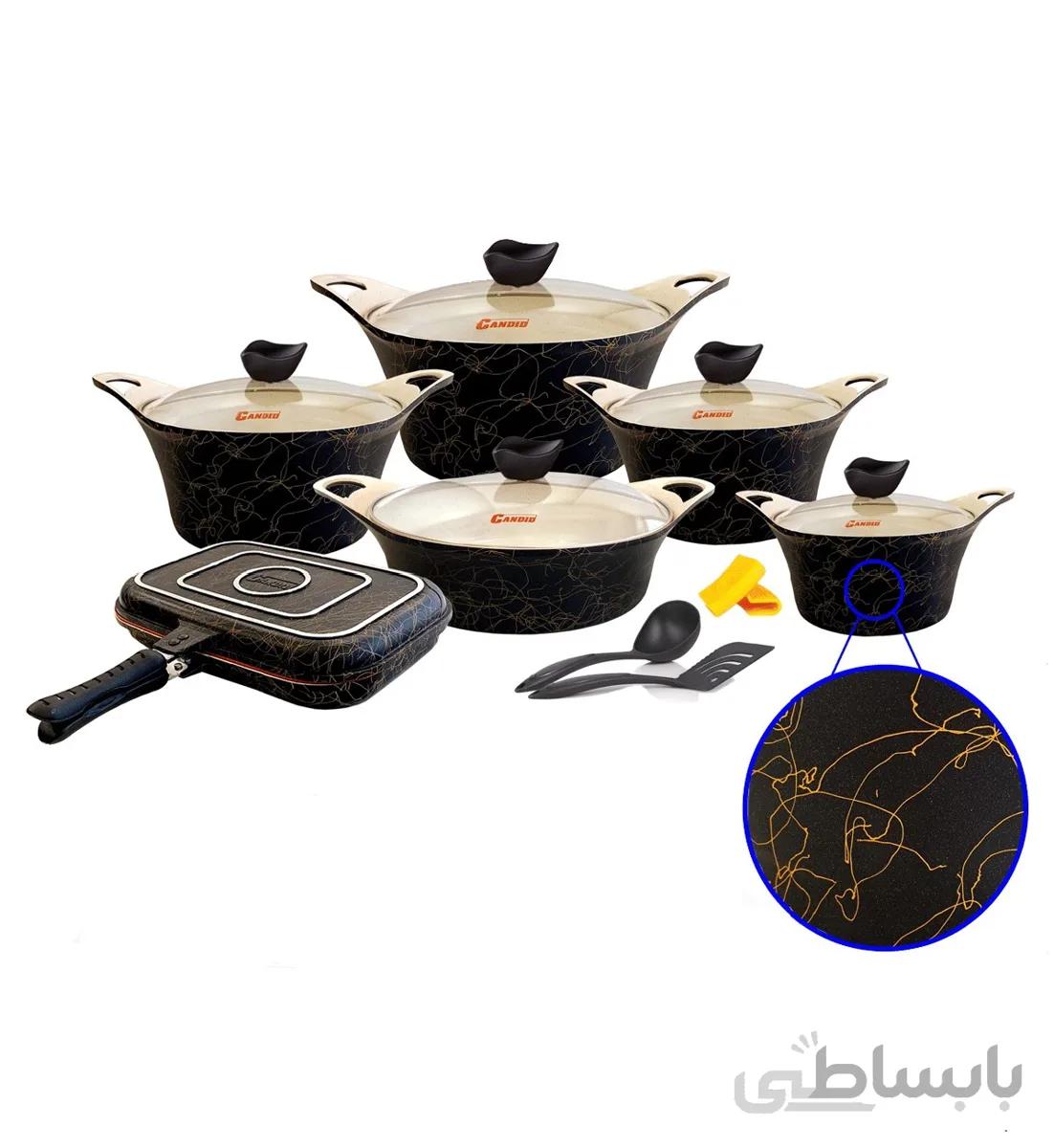 سرویس قابلمه 15 پارچه گرانیتی کاندید مدل کاپری مشکی طلایی