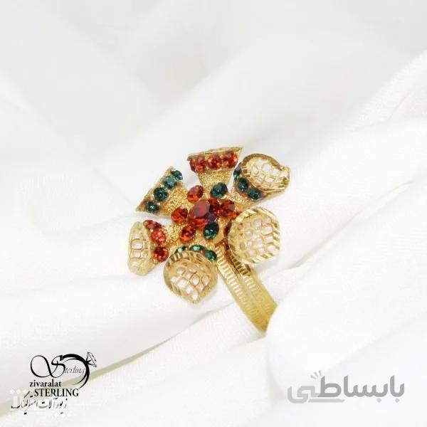 انگشتر نقره زنانه طرح گل با نگین های رنگی کد 676698