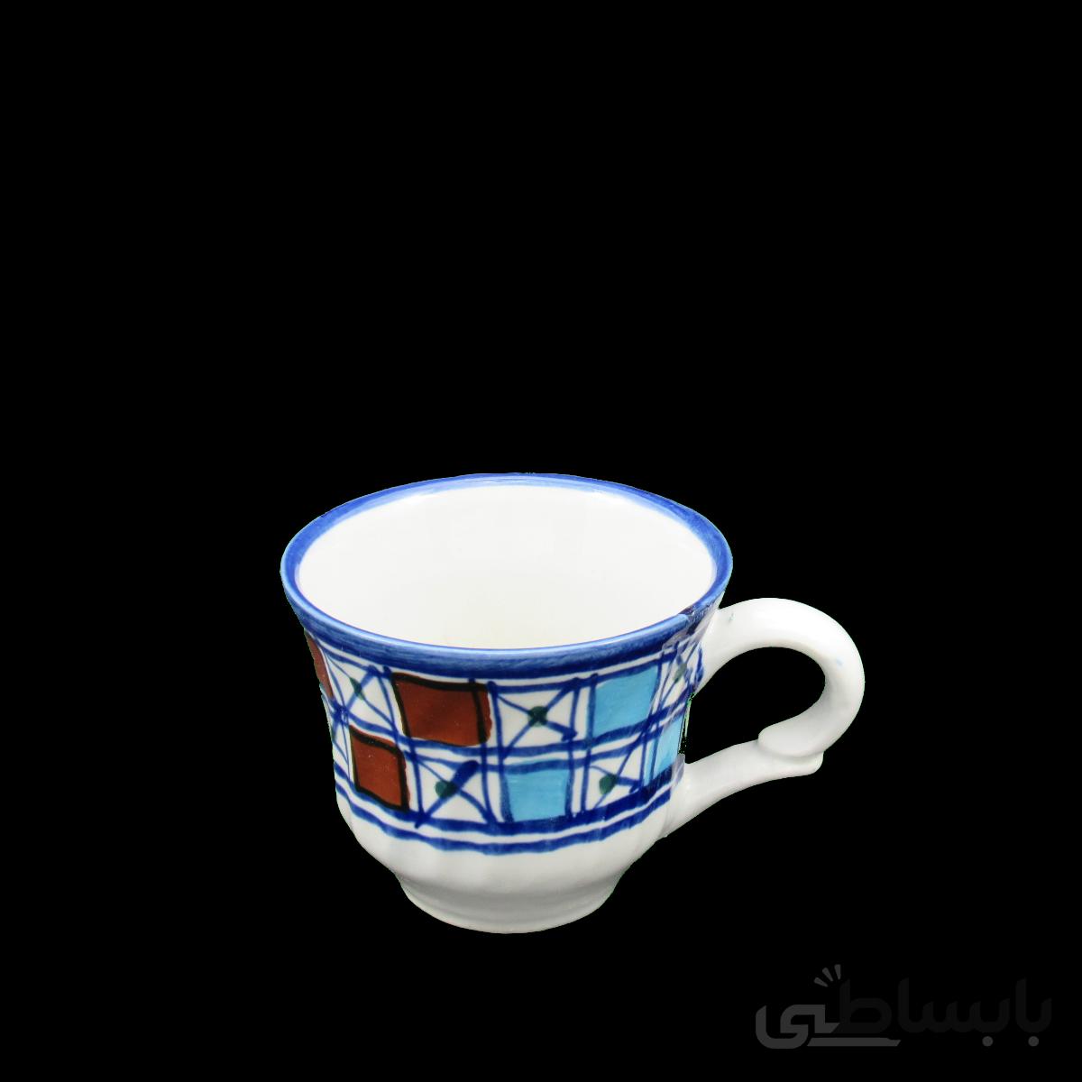 فنجان تکی چای خوری دسته دار چینی میبد مروارید نقش شطرنجی