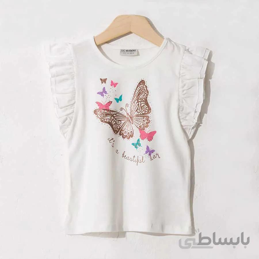تیشرت بچه گانه دخترانه ال سی وایکیکی پروانه کد 2376