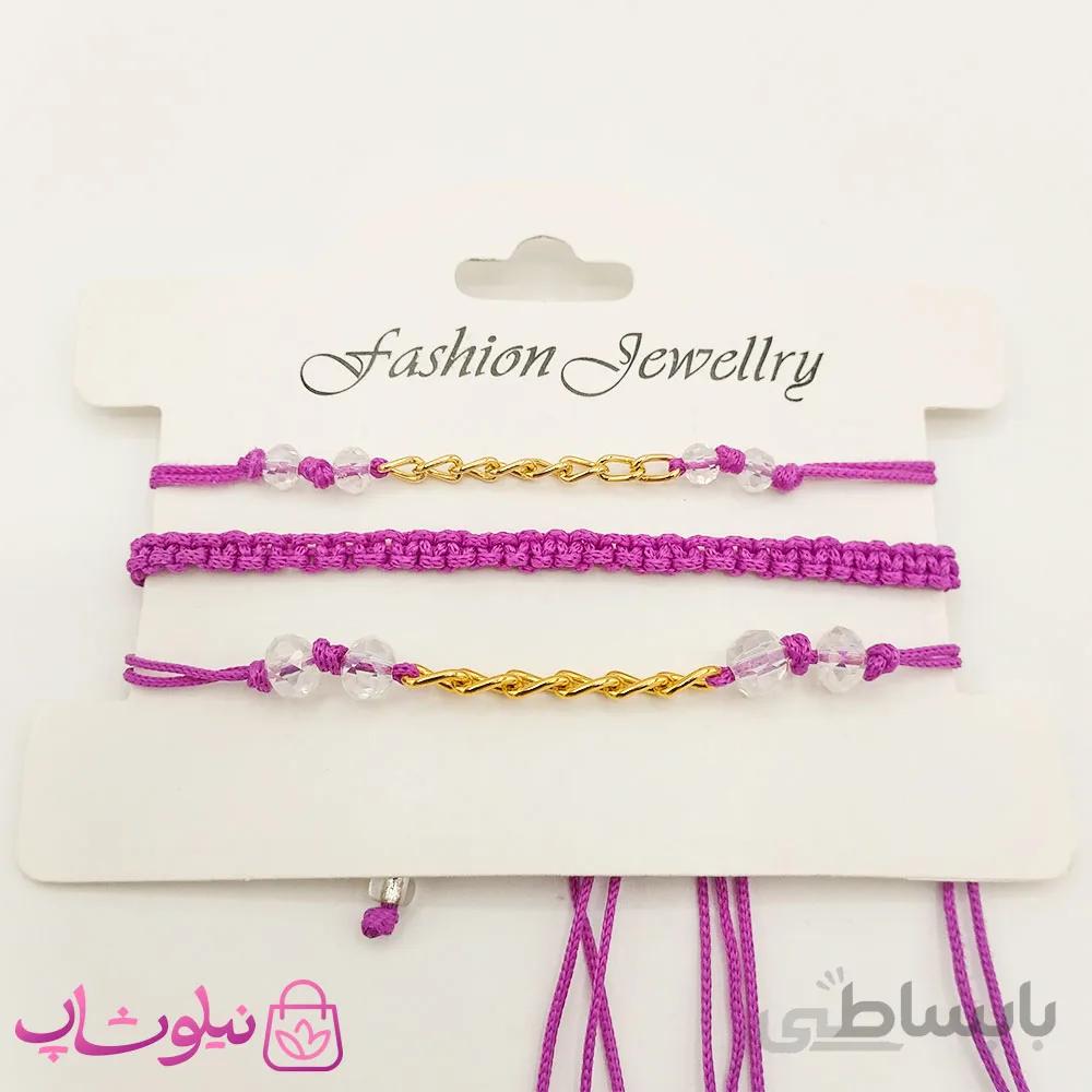 پابند زنانه رنگی سه ردیفه بنفش