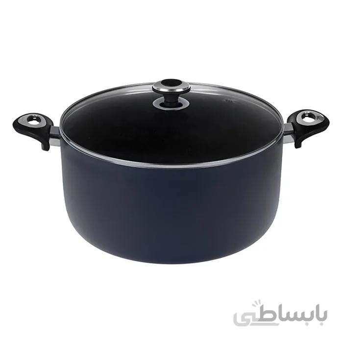 قابلمه سایز 32 گرانیتا سرمه ای با درب شیشه ای زرساب کد GT-432S