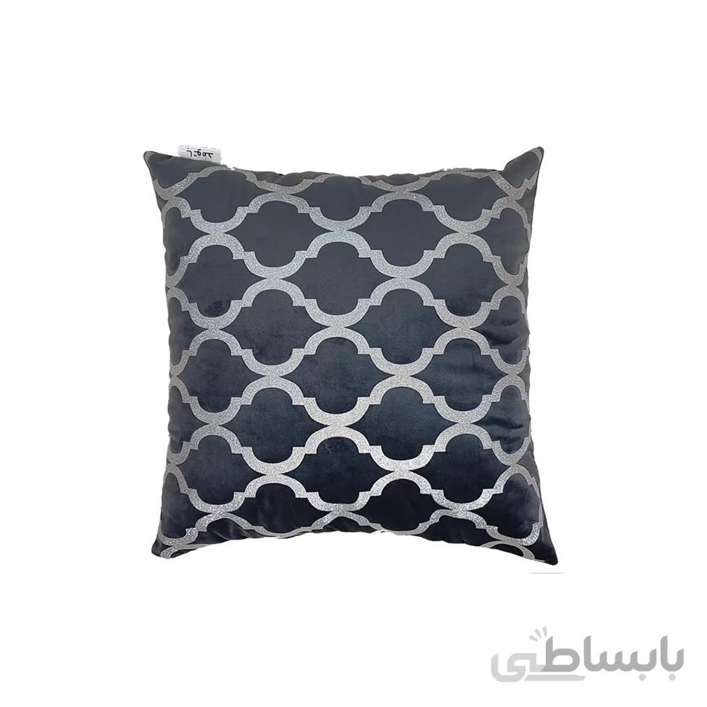 کوسن ترکیبی چرم و مخمل مدل نیلوفر رنگ طوسی