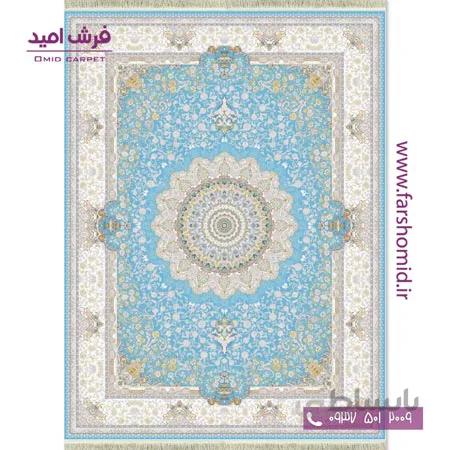 فرش ماشینی 1200 شانه گلبرجسته سوگل آبی قالی کشمیر
