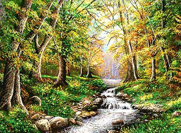 نخ و نقشه تابلو فرش منظره جنگل کد 618