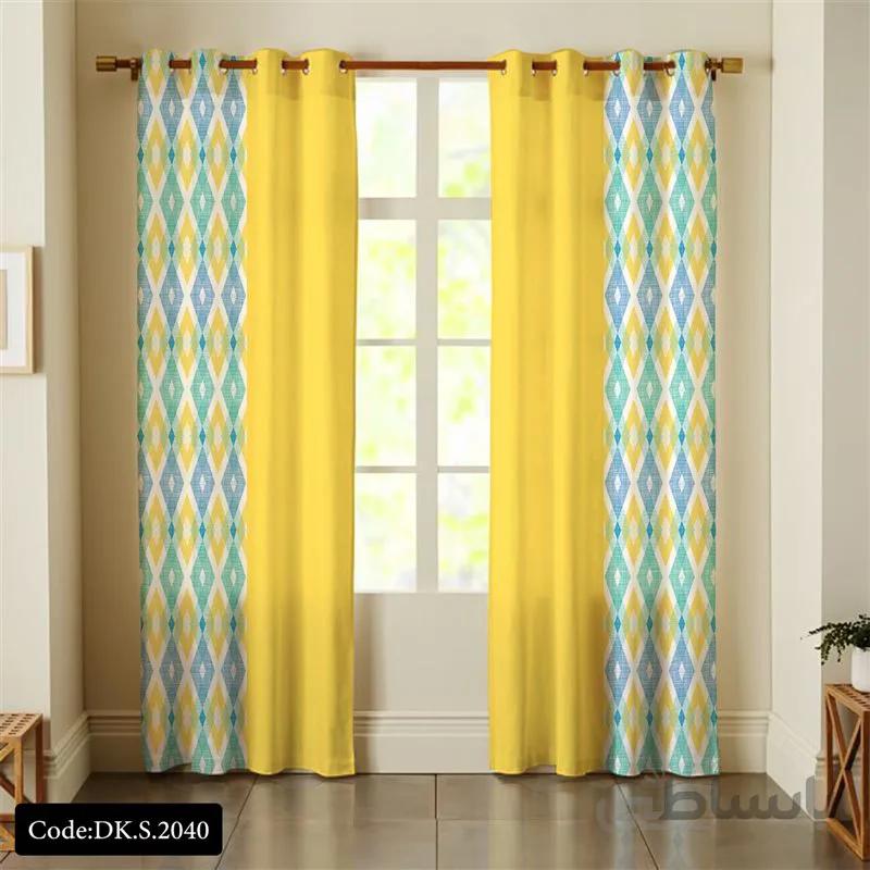 پرده پانچی (هازان و مخمل)کد DK.S.2040 طرح ایرانی و سنتی اسلیمی لوزی های چند رنگ