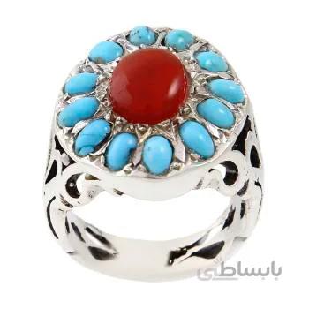 انگشتر نقره مردانه مدل فیروزه وعقیق کد AM_1391