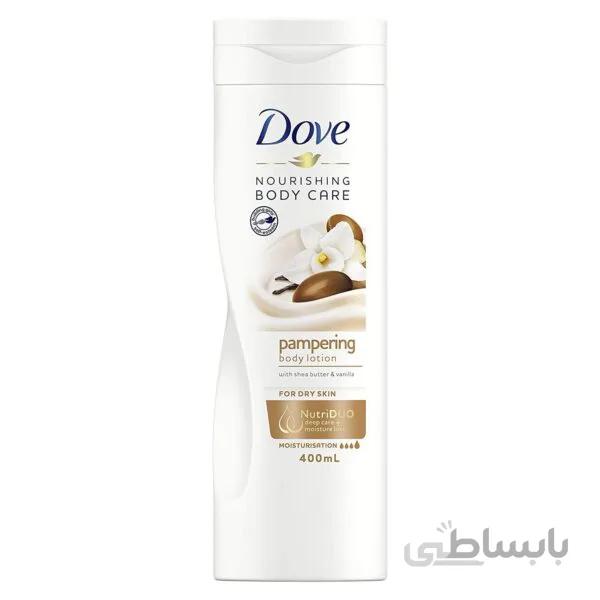 لوسیون بدن ۴۰۰ میل داو با رایحه کره شی و وانیل – Dove Body Lotion Pampering