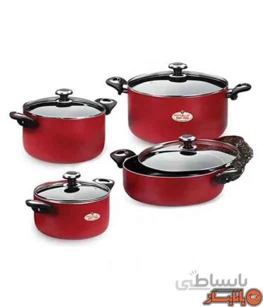 سرویس 8 پارچه گرانیتا زرشکی با درب شیشه ای زرساب کد GT-7550G-R