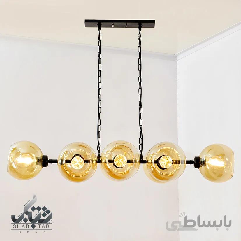لوستر آویز مدرن خطی حباب طلایی بزرگ 8گلسی 8شعله سرپیچ E27