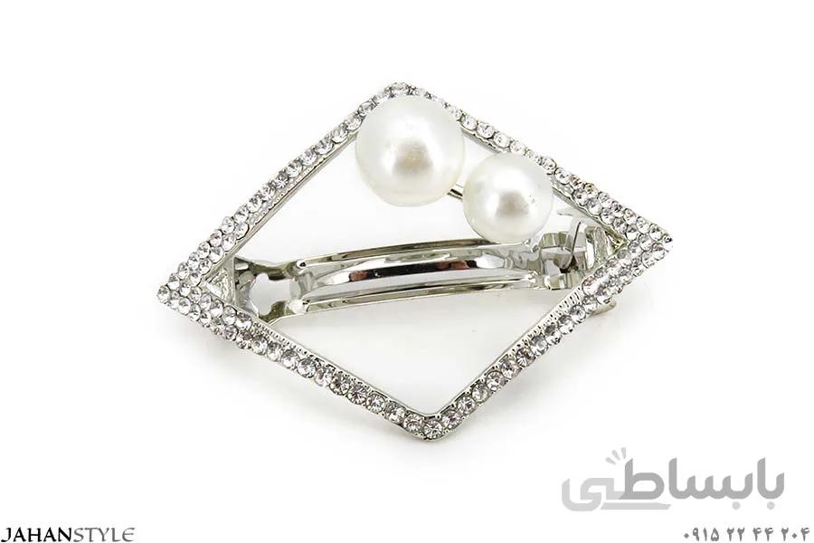 گیره پشت مو نگین مرواریدی طرح لوزی کپی