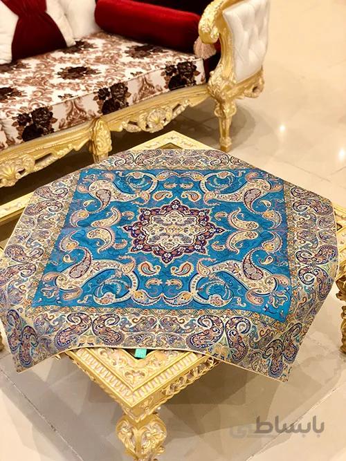 رومیزی مربع ترمه طرح سالار مشکی ابریشم کد 710 کد 410554