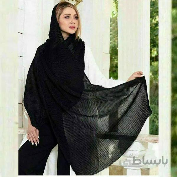 شال پلیسه هنرمندی مشکی ساده نخی