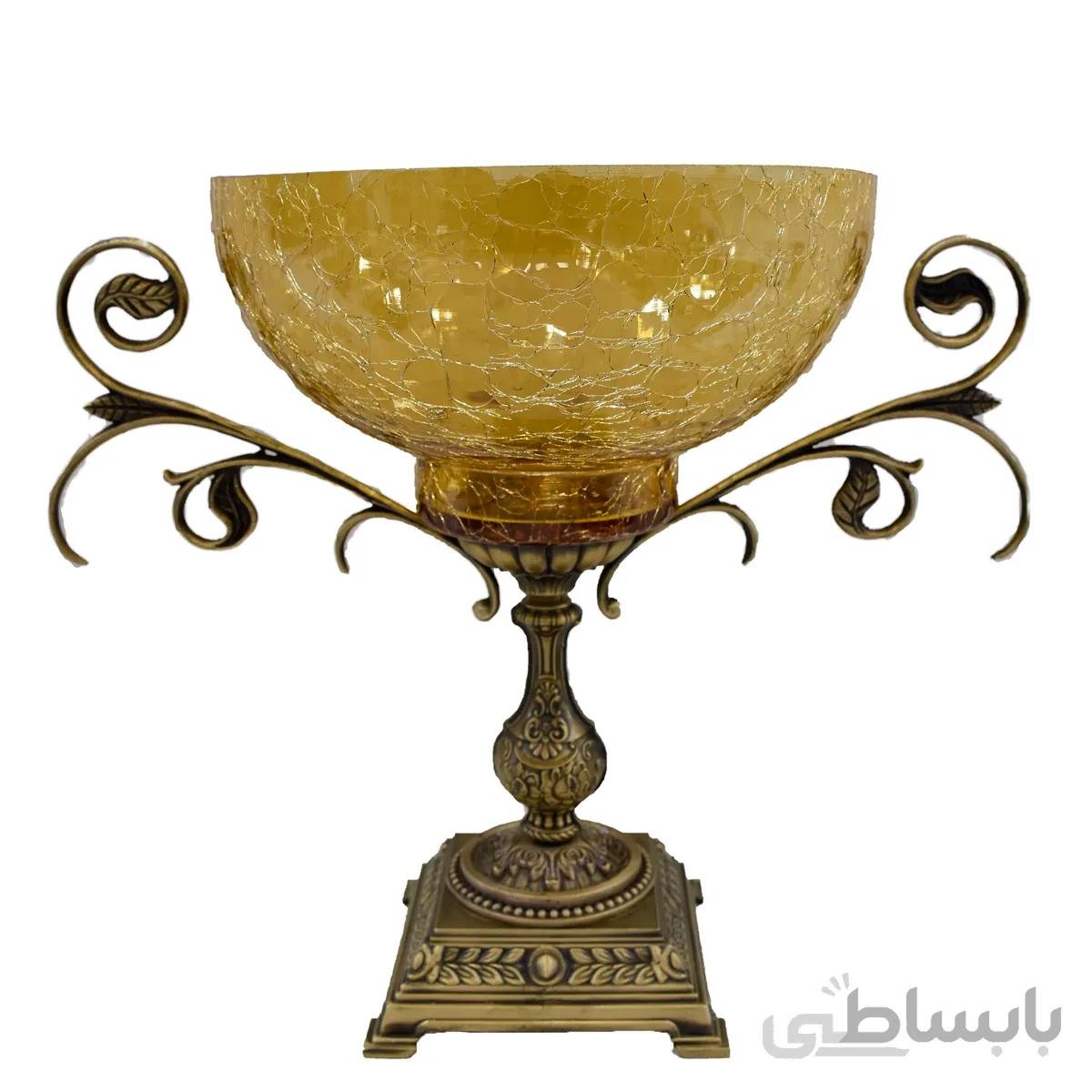 كاسه دسته دار عسلي پايه برنز