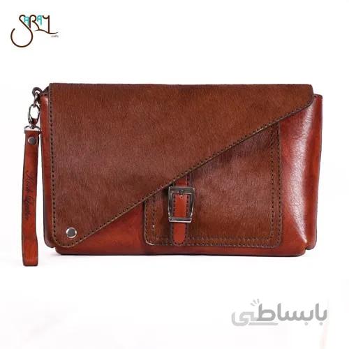 کیف دست دوز چرم گاوی با موی طبیعی مدل 1202