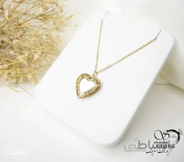 گردنبند زنانه قاب عکس طرح قلب طلایی کد 657343