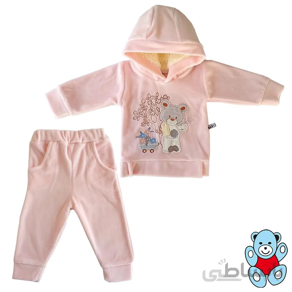 ست هودی و شلوار نوزادی بی بی سان کد pink-938