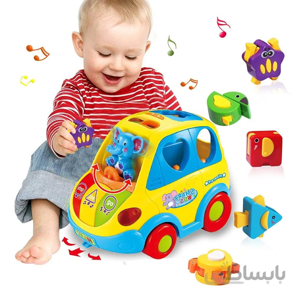 اسباب بازی موزیکال ماشین فیلی هولی تویز مدل 896 Hola Toys Learning Educational Toys Cartoon Car Funny Kid Bus Game Matching Game