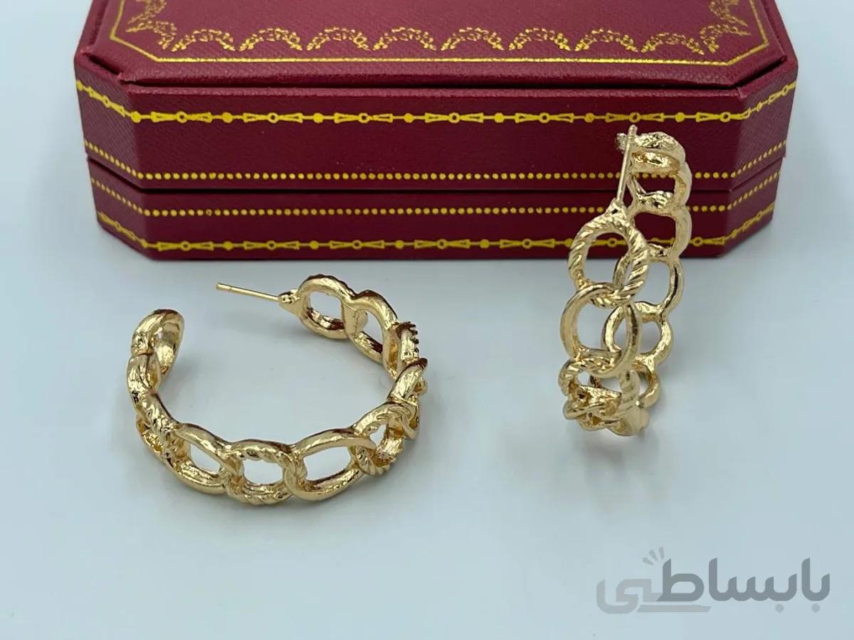 گوشواره کارتیر طلایی رنگ ثابت