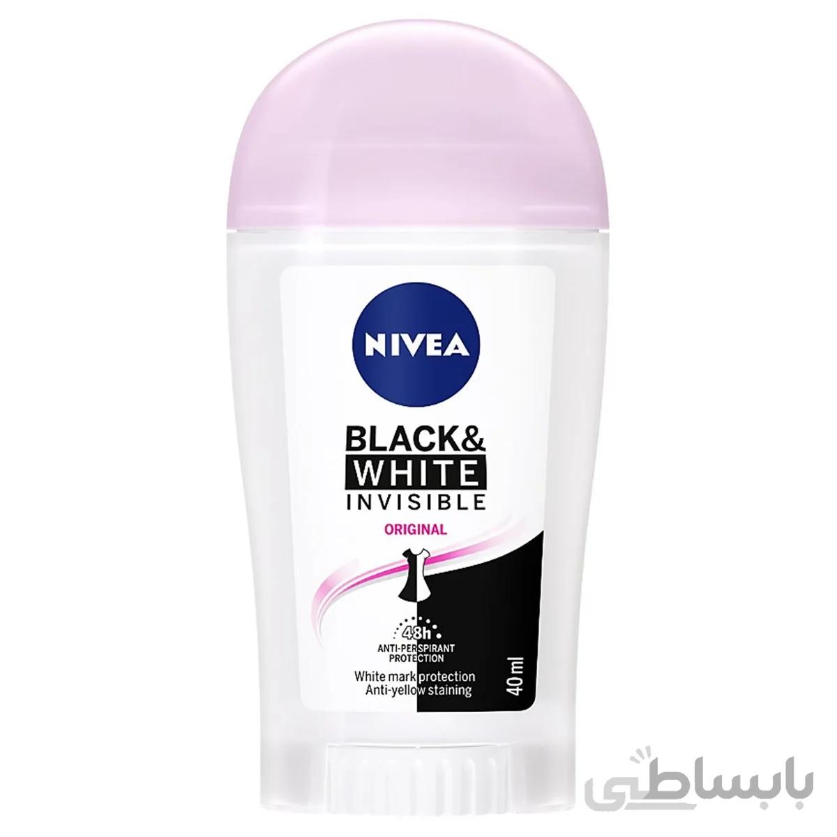 استیک ضد تعریق زنانه نیوآ مدل Black and white Invisible Orginal حجم 40 میلی لیتر ا Nivea Black and white Invisible Orginal Stick Deodorant For Women 40ml